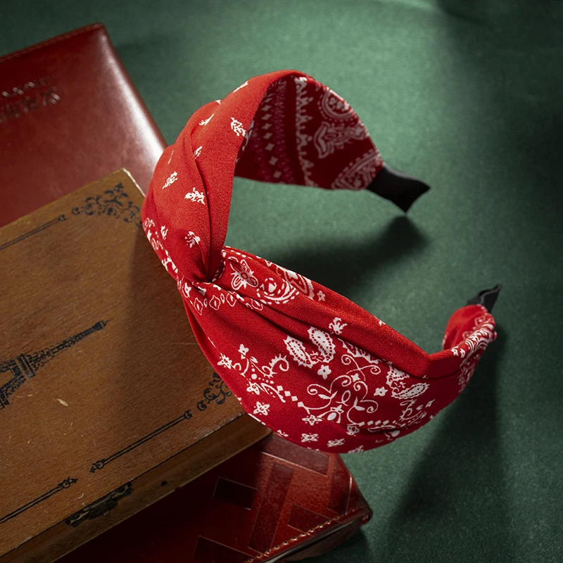 موضة القطن الكاجو الزهور الطباعة لينة واسعة Hairhoop إكسسوارات الشعر للنساء عادية القوس الصليب العرقية عقال بالجملة