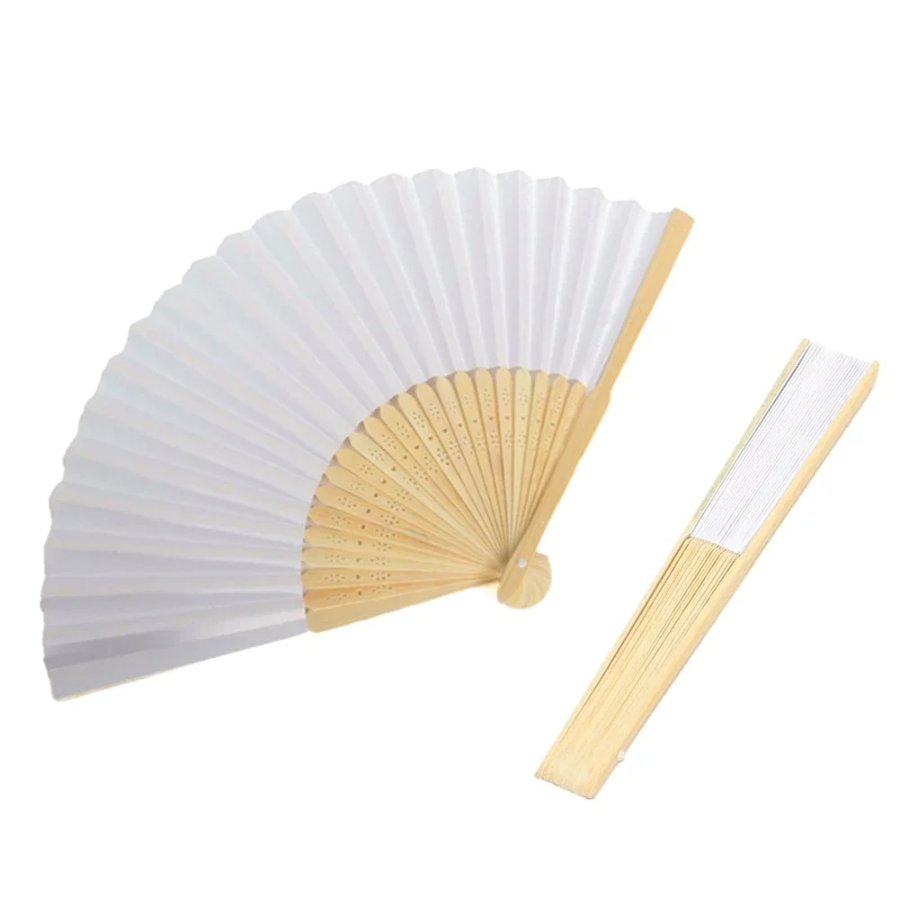 50PCS-1 DIY Paper Bamboo Folding Fan Adults Children's Calligraphy Painting Practice Blank White Folding Fan Wedding Gifts