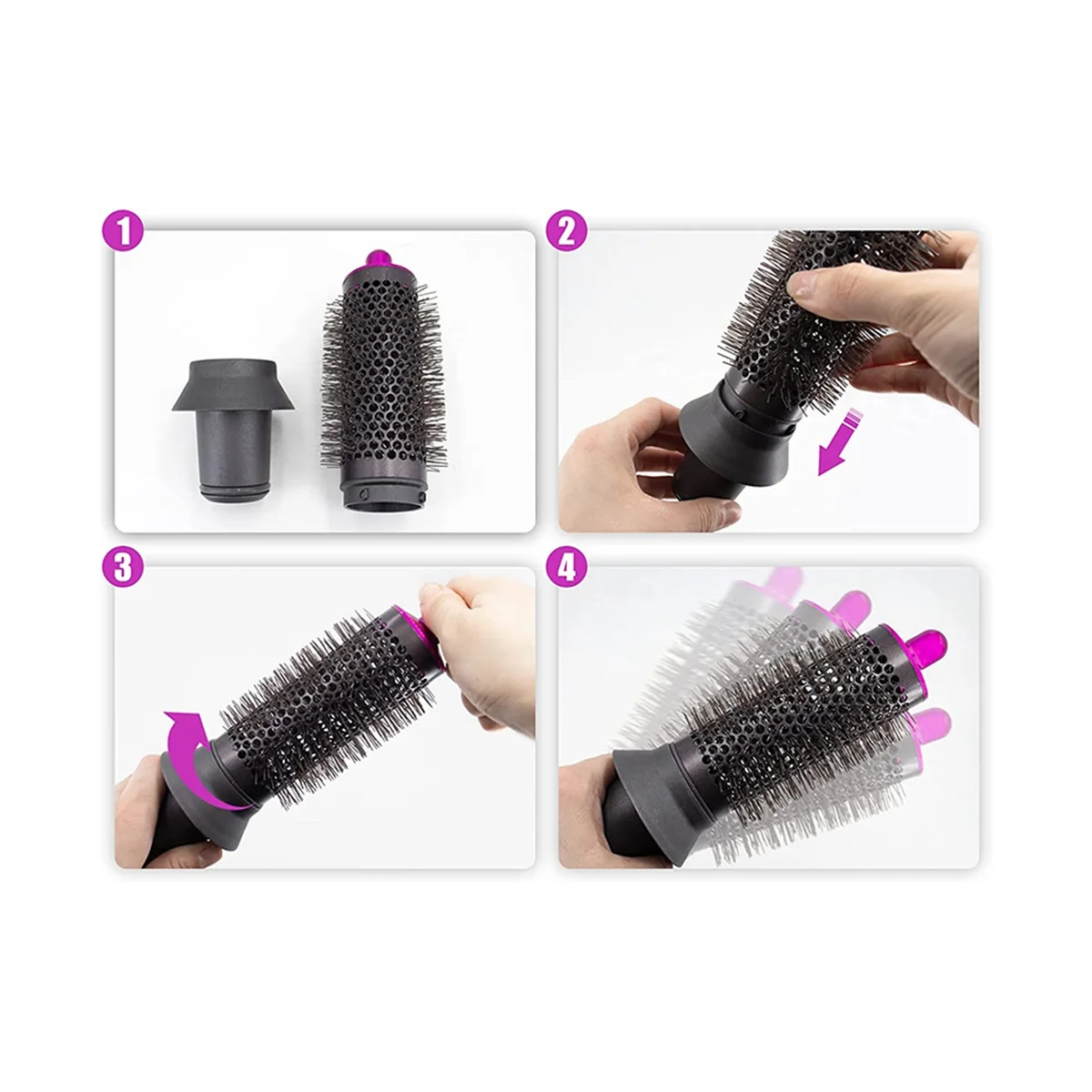 Cylinder Comb and Adapter for Dyson Airwrap Styler / Supersonic Hair Dryer Accessories,Curling Hair Tool,Rose Red & Gray