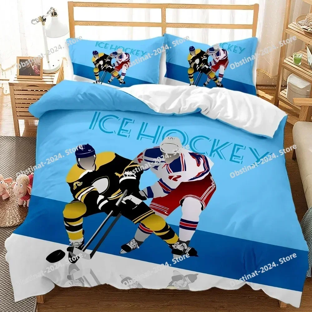 Ice Hockey Sport Player Extreme Sport Bedding Set Printed single Comforter Duvet Cover Pillow Case 3 Pieces Sets Kids Adult Size