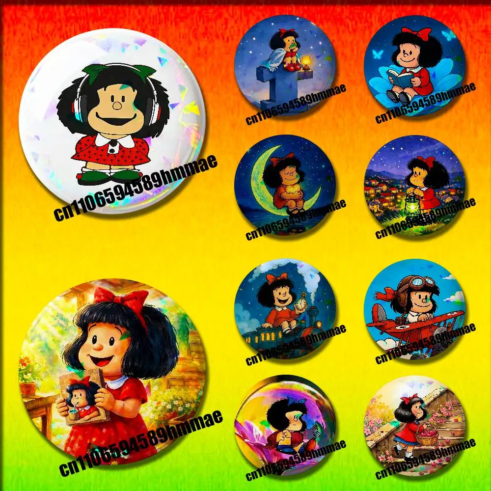 

For Cartoon Girl M-Mafalda Emblem Round Pins Insignia Badge Cover Ornament 75mm Cosplay Brooch Button
