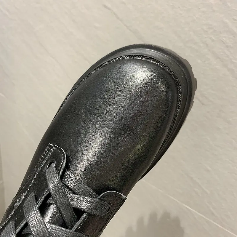 2025 Modische Chunky-Plateau-Motorradstiefel für Damen, Herbst-Winter PU-Leder Kniehohe Stiefel, Punk-Stil mit Dicker Sohle, Lange Botas – Detail 24