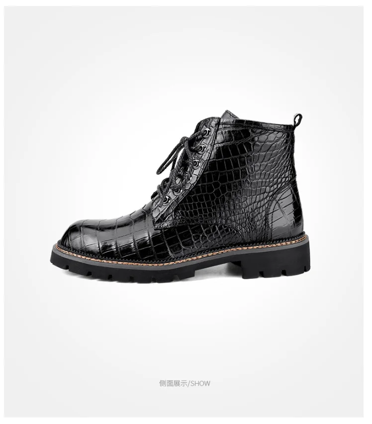 2026 New Genuine Crocodile Skin Men's Winter Boots Shoes Cow Skin Lining Alligator Skin Leisure Sneaker