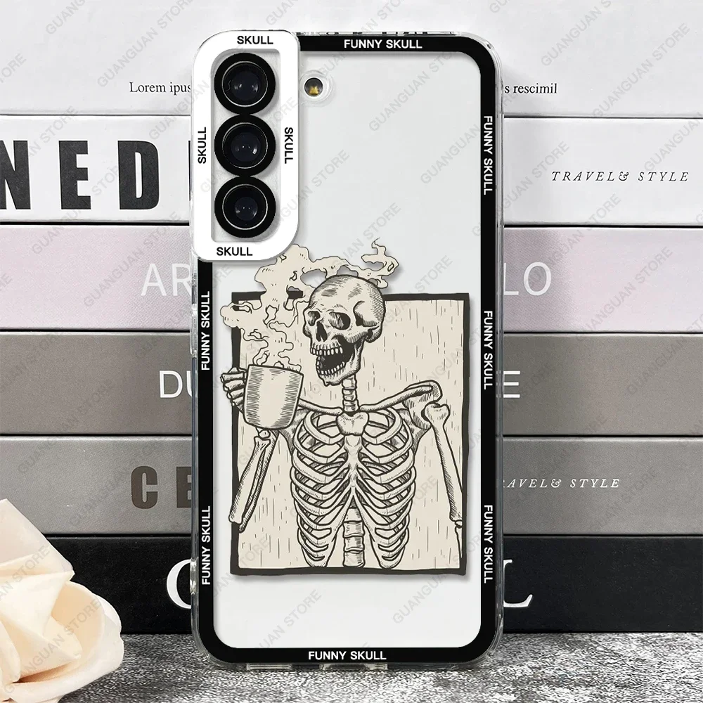 Case For Samsung Galaxy S24 S20 S21 FE S22 Plus S23 Ultra A22 A54 5G Soft Cover Funny Skull