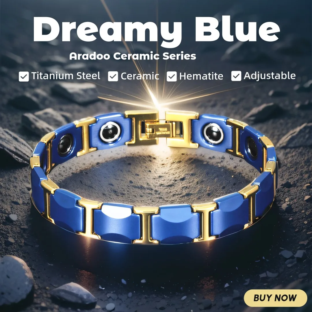 ARADOO Ceramic Bracelet Dreamy Blue Magnetic Hematite Luxury Link Charm Bracelets