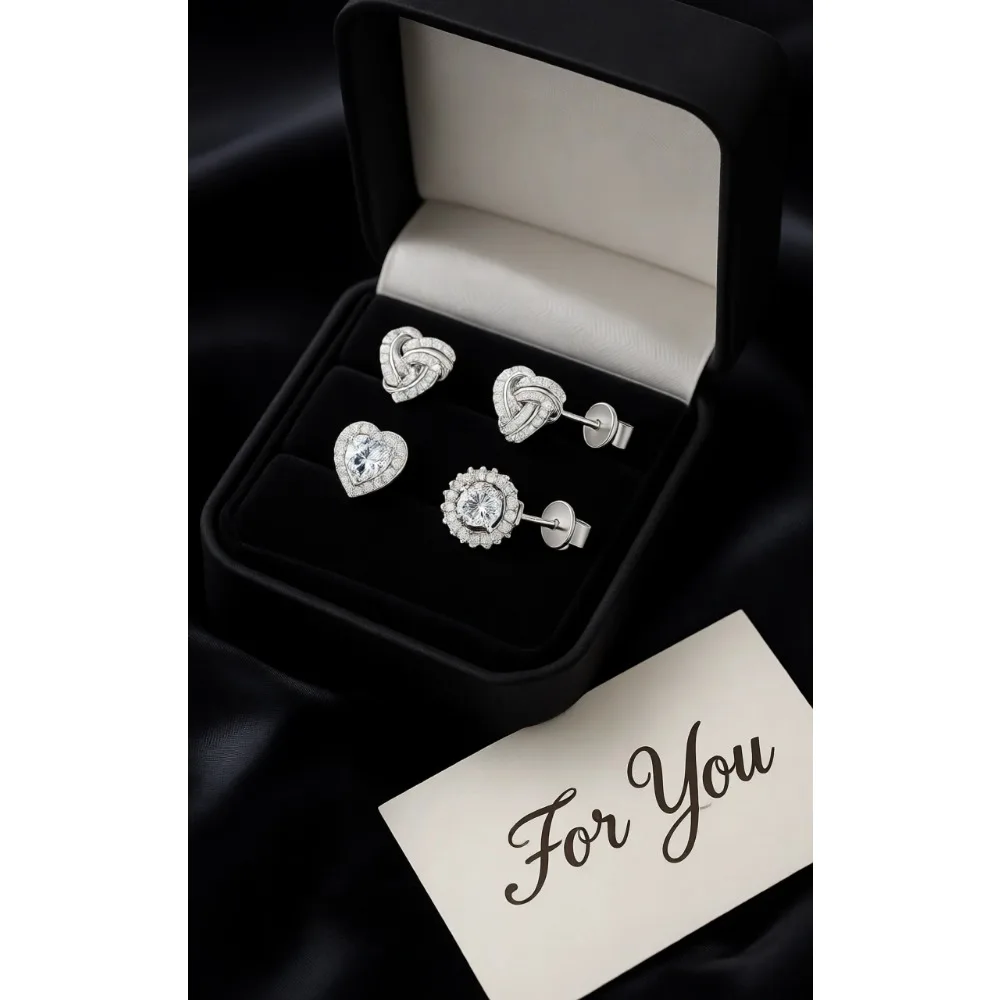 

4 пары серебряных сережек-гвоздиков с фианитами, позолоченные 14-каратным золотом, в форме кельтского сердца, большой набор, гипоаллергенные, для женщин