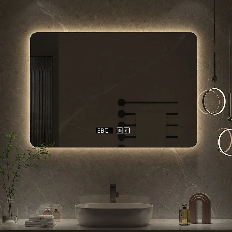 50x70CM LED Bathroom Mirror 3 Color Adjustable Backlight Square Smart Hotel Bedroom Defogging Decorative Mirror