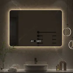 60x80CM Square Smart Hotel Bedroom Defogging Decorative Mirror LED Bathroom Mirror 3 Color Adjustable Backlight