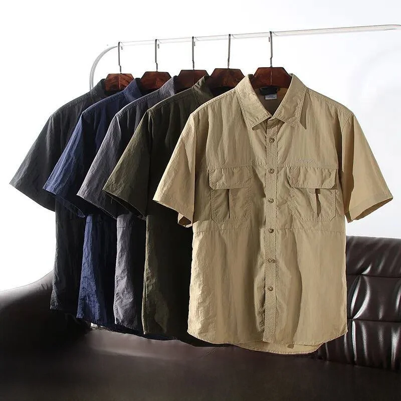 

Qui Dry Outdoor Men's irt ort Sve Multi ket Workwear Casual Sle Stand Fit Skin Friendly Breathable Nylon