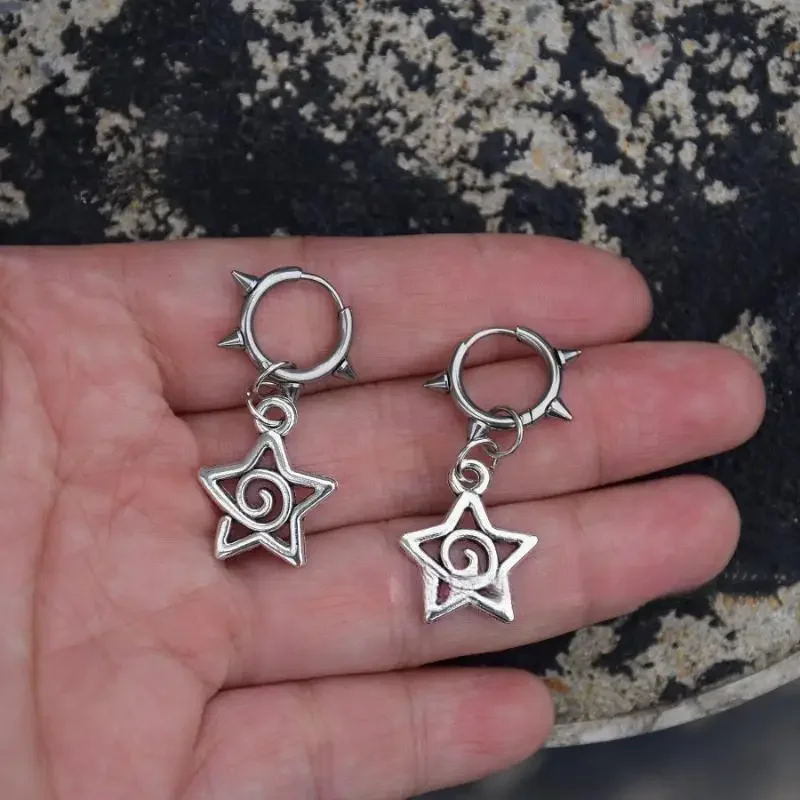 الكورية الأزياء الفولاذ المقاوم للصدأ ستار دوامة أقراط القوطية سحر برشام أقراط للنساء الشرير الجرونج مجوهرات خمر اكسسوارات #5