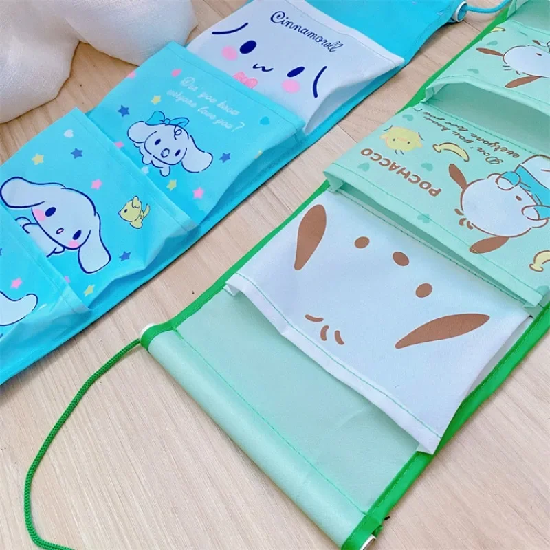 Creative Kawaii Girl Sanrioed Wall Hanging Storage Bag Cartoon Kuromi Cinnamoroll Multi-compartment  Pochacco Bag Sundry Bag