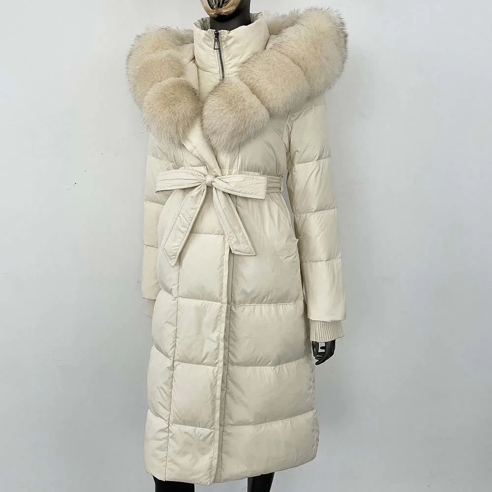 2025 Long Hooded Puffer Jacket Women New Winter Warm White Goose Down Jacket Women Real Fox Fur Coat