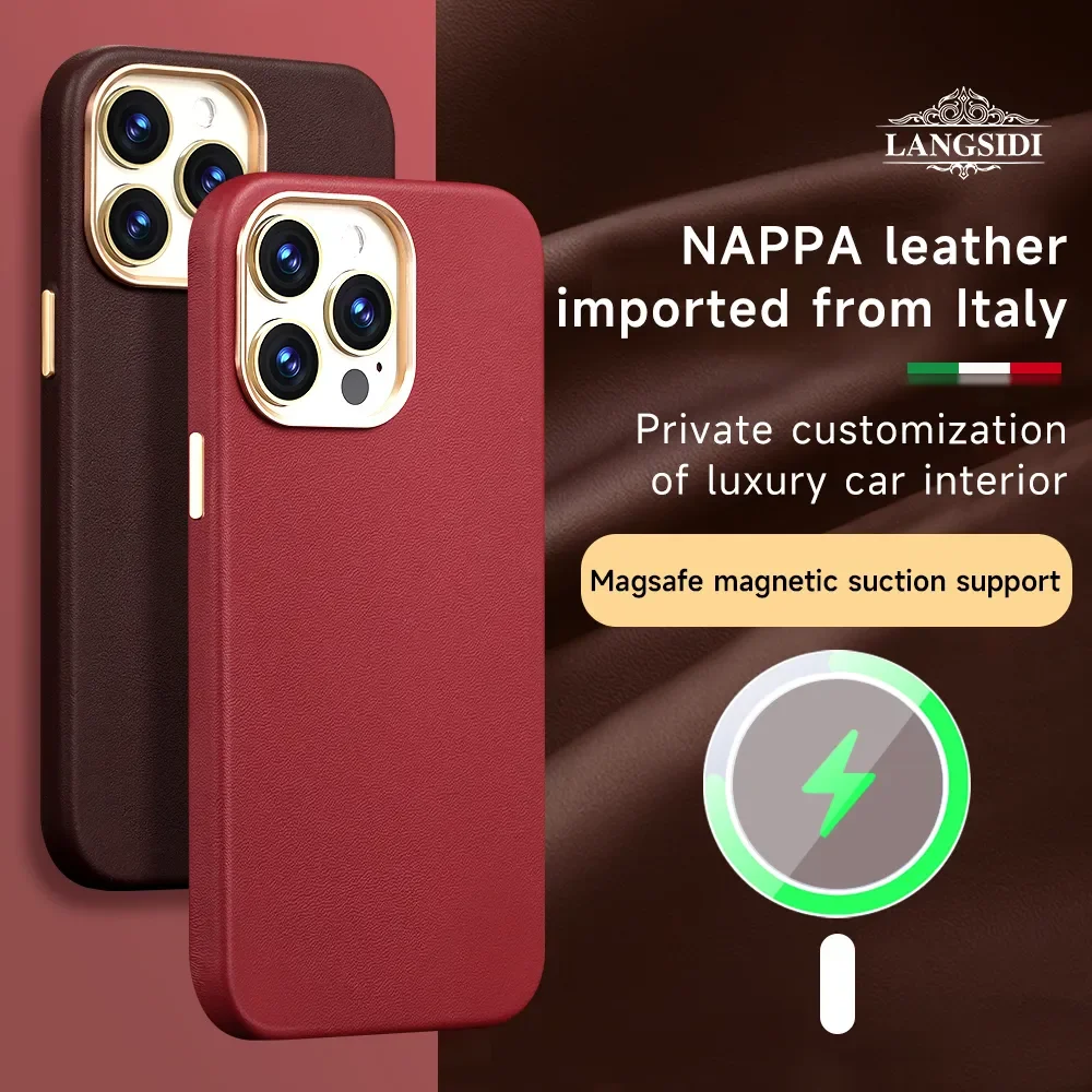 

Original Genuine NAPPA Leather Magsafe Case for iPhone 15 Pro Max 14 15Pro Matte Magnetic Wireless Charging Armor Back Cover