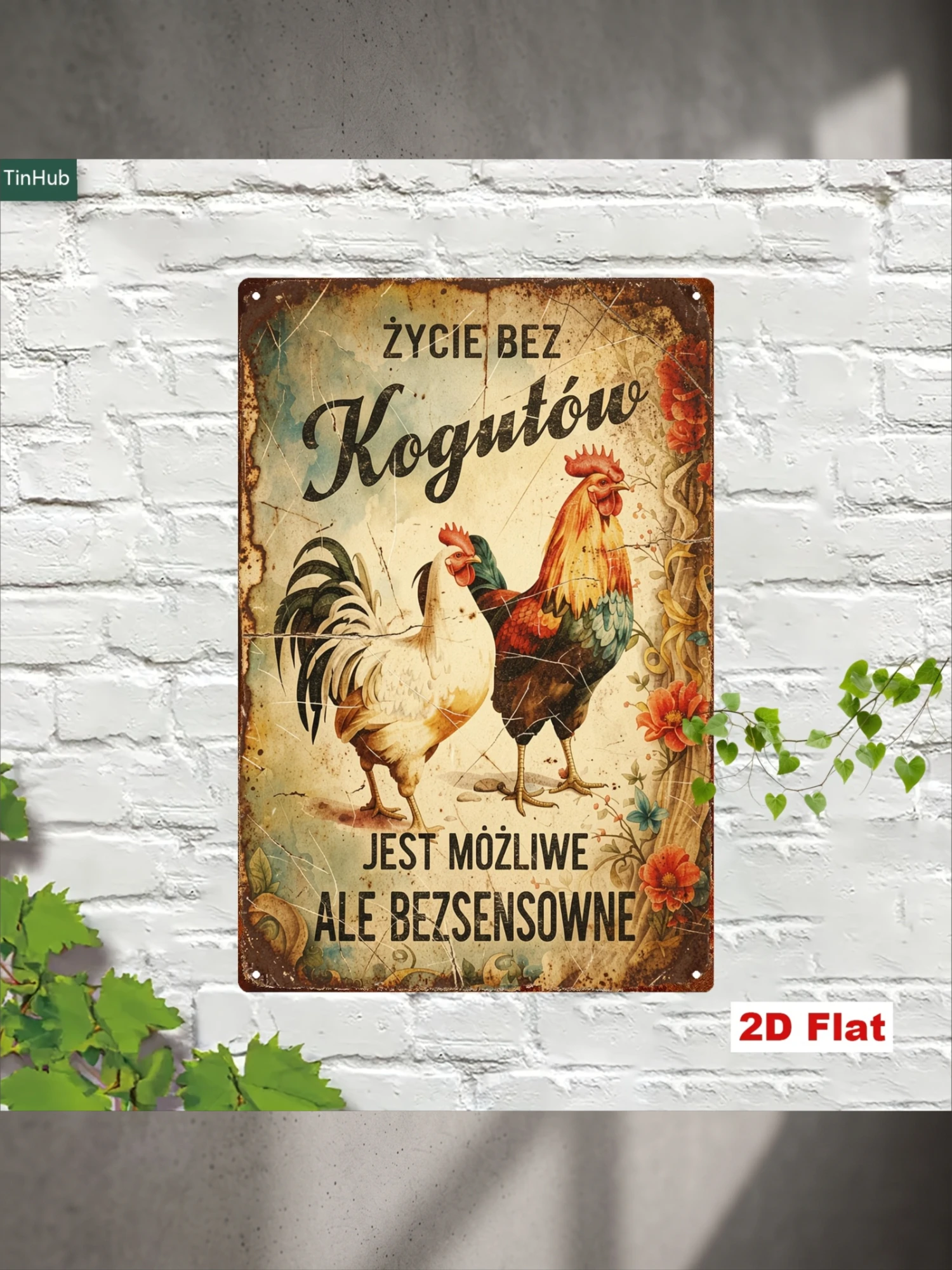 2D Flat 1 Retro Polish Slogan Metal Sign, 7.87X11.81inch Iron Sign with Rooster Motif And Funny Quote, Retro Country Style Decoration, Suitable for Home Kitchen Farmhouse Bar Cafe Tin Wall Decor, Metal Painting, Home Decor, Wall Art, Farm Theme Ornaments