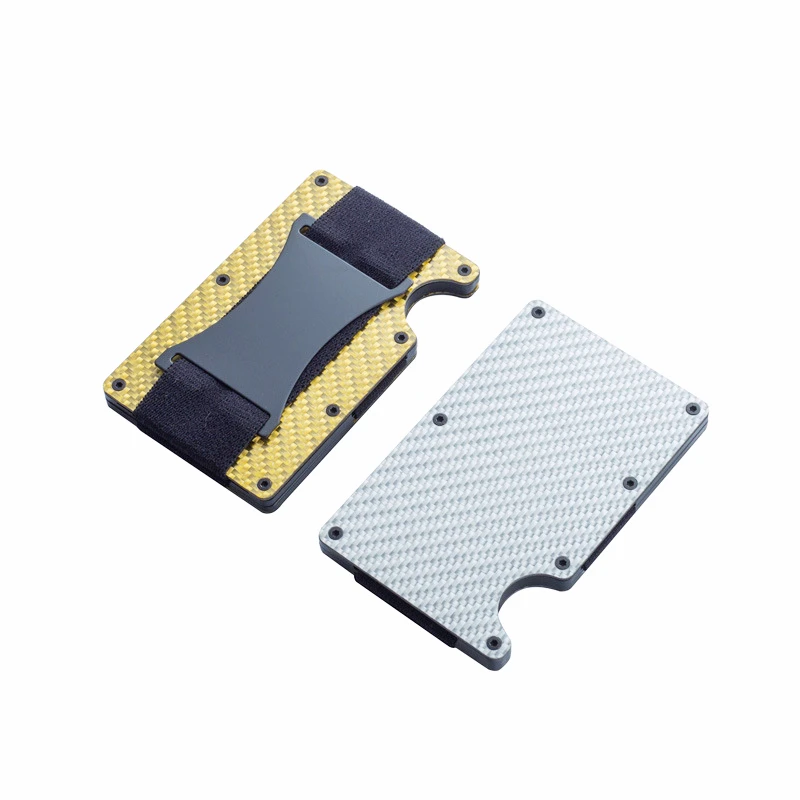 New Carbon Fiber Card Holder Men RFID Blocking ID Credit Card Holder with Cash Strap Slim Minimalist Business Cardholder Wallet
