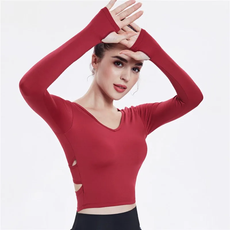 Clearance Sale Women Sexy Backless Slim Sports Tee Crop Top Yoga Shirts Gym Fitness Long Sleeve Workout Female Workout T-Shirts