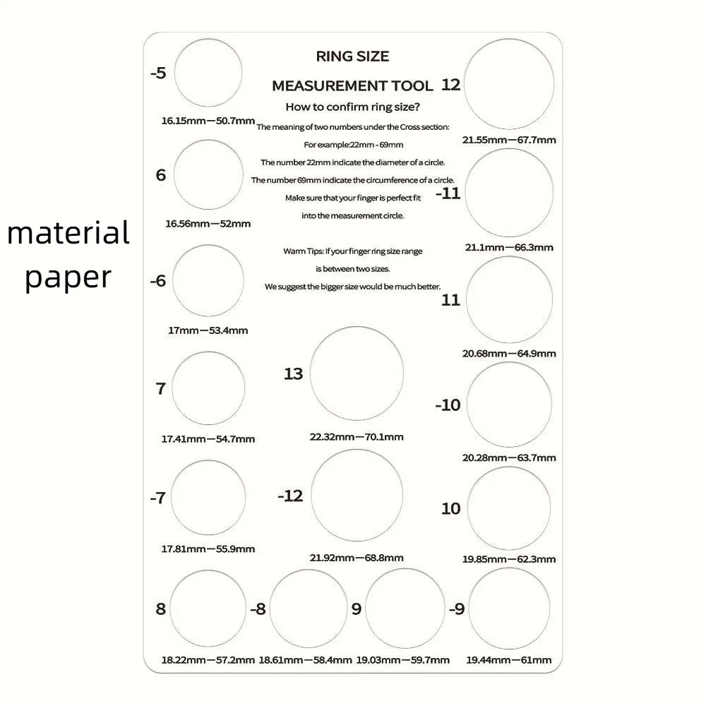 Size Ring Ruler Ring Diameter Accessory Ring Measurer Card Board Finger Size Board Ring Mandrel Stick Ring Size Card Table