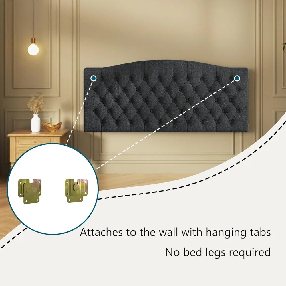 لوح رأسي منجد من الكتان بحجم كوين/كامل الحجم - إطار جداري وسرير قابل للتركيب، بطانة إسفنجية عالية الكثافة، راحة فاخرة، حديثة #5
