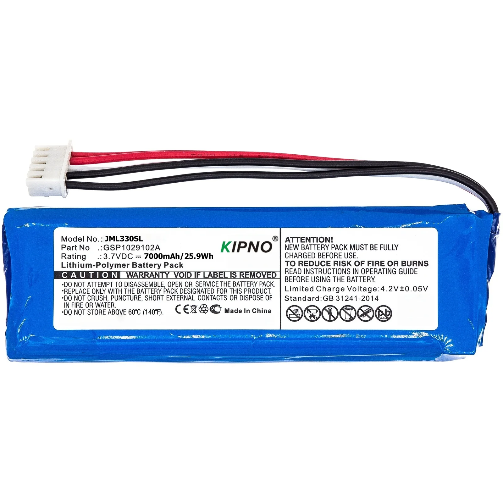 

KIPNO Replacement Battery JML330SL for JBL Charge 3 Stealth Edition Speaker - 3.7V 7000mAh Li-Polymer