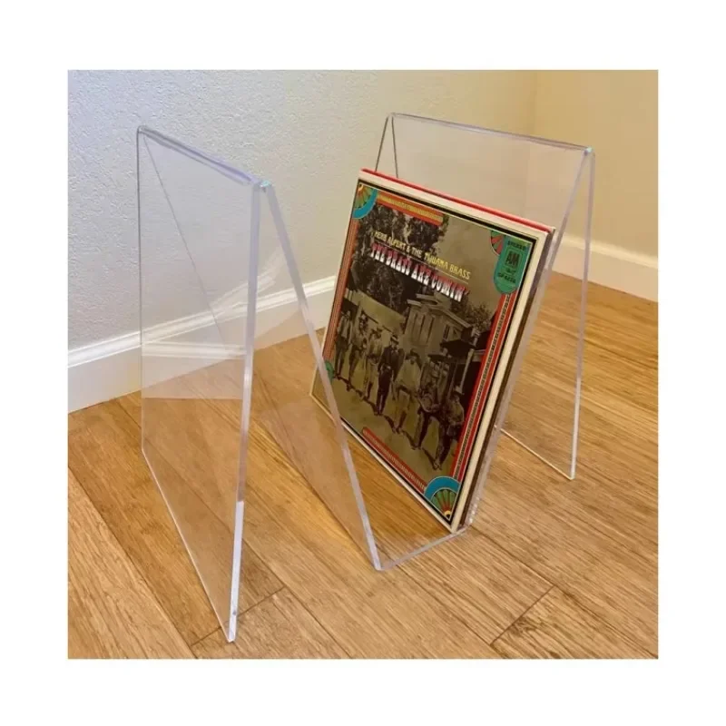 

Hooqu Vintage Mid Century Modern Clear Bent Acrylic Magazine Rack Vinyl Record Desk & Transparent Computer Table Stylish Display