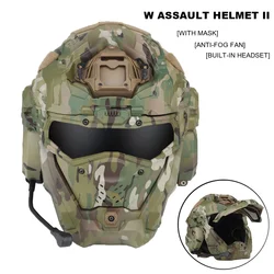 Taktyczny kask szturmowy II z maską wbudowany zestaw słuchawkowy Anti-Fog Fan polowanie kask ochronny CS Paintball Airsoft Gear