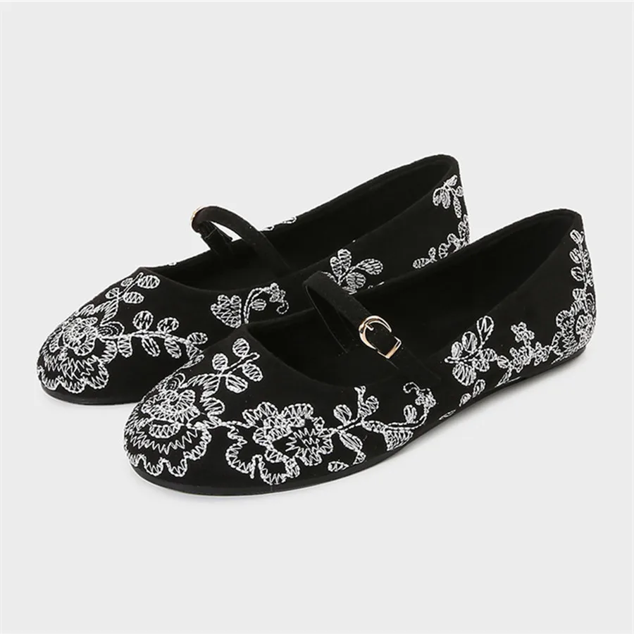 Zapatos Planos de Ballet Bordados para Mujer, Otoño, Casuales, de Terciopelo, Punta Redonda, Estilo Mary Jane, Cómodos para Caminar, Mocasines, Alpargatas