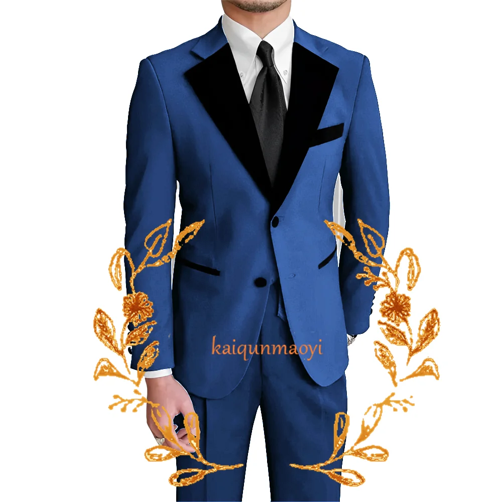 Black Men Suit Wedding Groom Tuxedo 2 Piece Suit Velvet Collar 2 Buttons Blazer Formal Elegant Men Suit XS-5XL