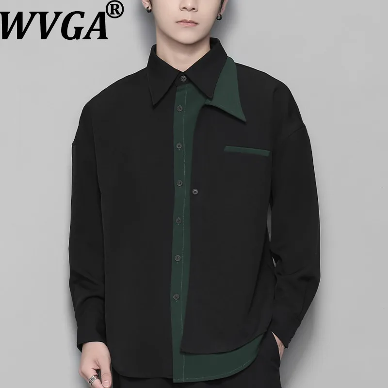 

WVGA весна осень новый мужской темный костюм с цветными блоками в стиле пэчворк модный дизайн топ нишевая шикарная повседневная рубашка с длинными рукавами Ins W13431