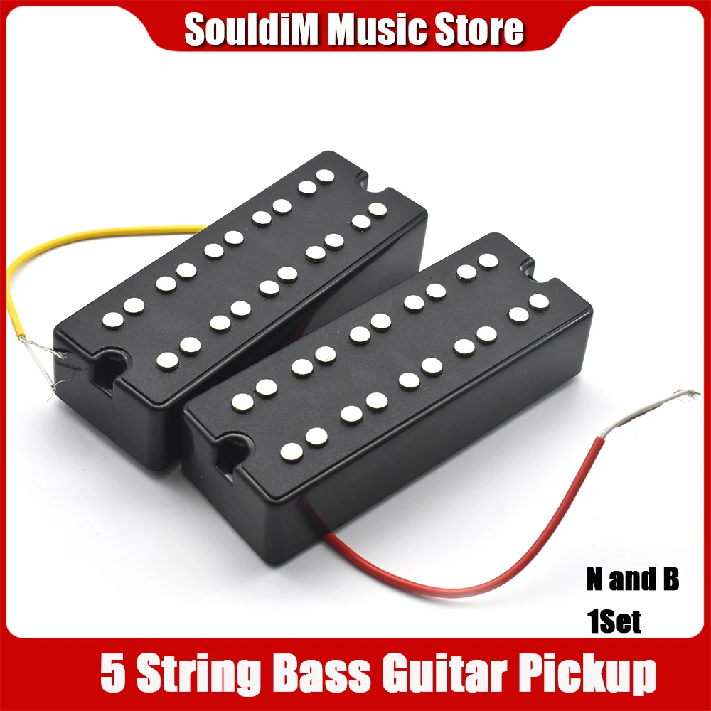 1Set Black Open Sealed 5 String Bass Guitar Pickups Humbucker 2 Mounting Screw Hole - Neck & Bridge