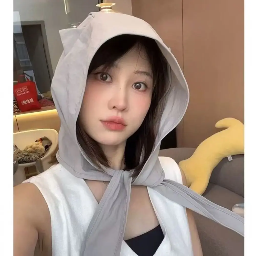 New Polyester Strap Pullover Hat Little Devil Funny Headscarf Hats Solid Color Quick-drying Sun Protection Caps Girls