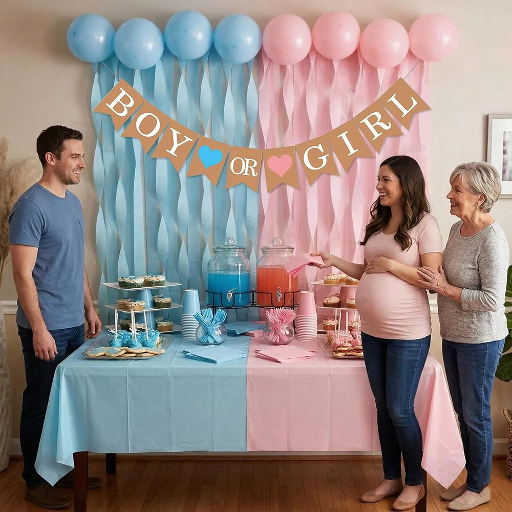 Geschlechtsenthüllungs-Party-Gastgeschenk für Babyparty Schwangerschaftsankündigung Zubehör Tischdekoration Servietten Team Junge oder Team Mädchen Button – Detail 1