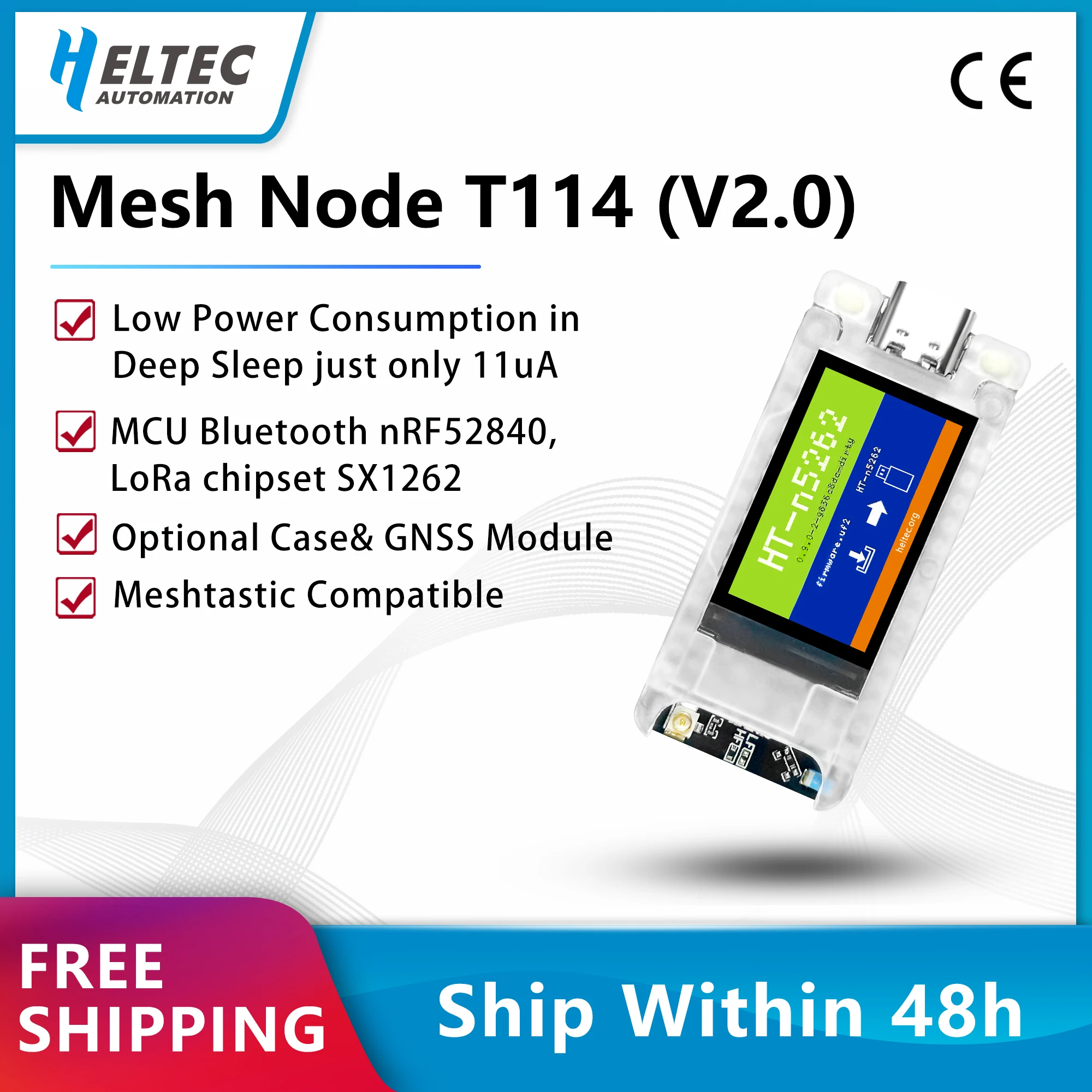 Heltec Mesh Node T114 V2.0 Meshtastic GPS Tracker nRF52840 SX1262 LoRaWAN LoRa Arduino BLE WiFi Positioning Devboard Low Power