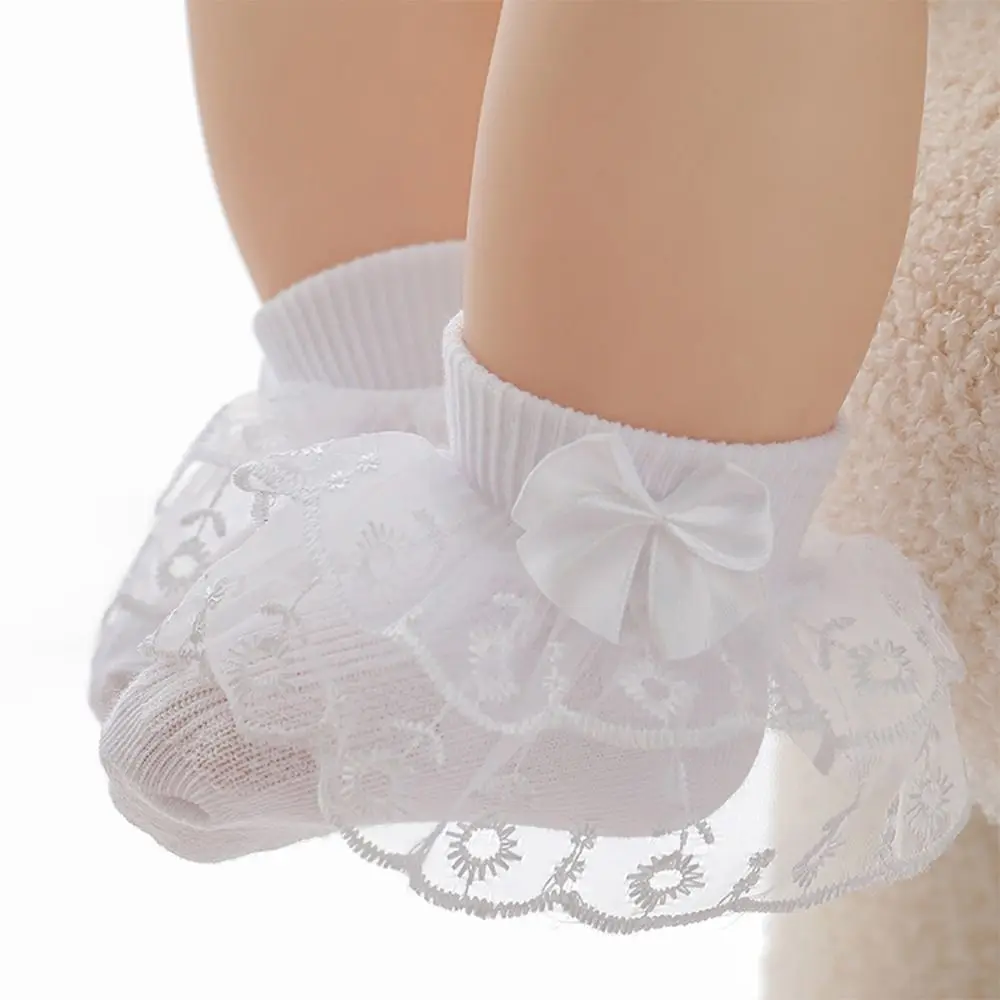 

Cute Thin Baby Girls Lace Socks Double-Layer Comfortable Toddler Ruffle Ankle Socks Super Soft Infant Bow Socks