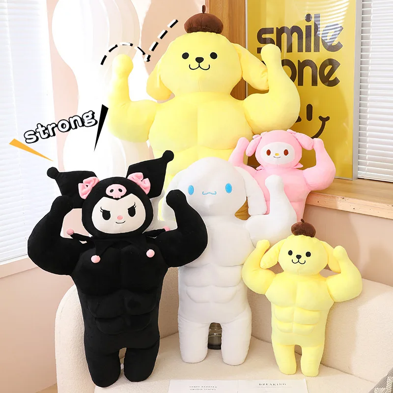 New Sanrio Animal Plush Hello Kitty Melody Kuromi Muscle Doll Boyfriend Gift Plush Toy Girl Sleep Pillow Decoration Ornament