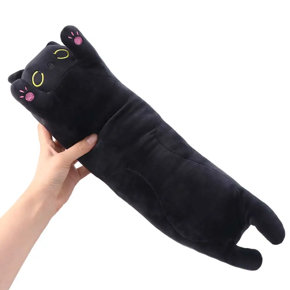 침대 장식 봉제 동물 긴 고양이 베개 홈 데코 수면 베개 검은 고양이 플러시 귀여운 44cm 봉제 고양이 인형 생일 선물