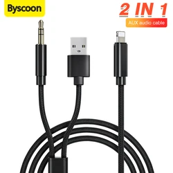 Byscoon 2 in 1 Aux Audio Cable USB /Lightning to 3.5mm jack Aux Cable For iPhones Car Speaker Male to Male USB Converter Cable