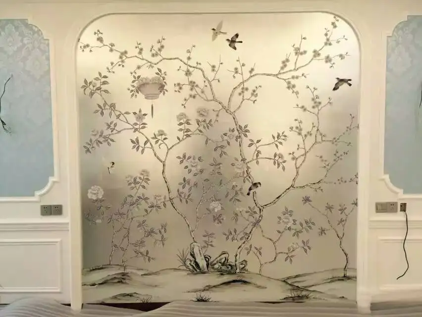 Luxury Wallpaper/Paintings Hand-Painted Flowers/Birds Bedroom/Living/Study/Dinning Room Sofa/TV Elegant Papel Pintado De Pared