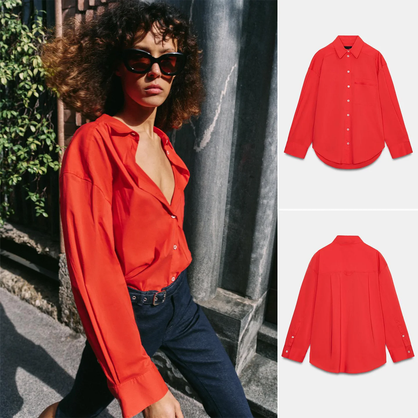 

Loose Women's irt Spring New Arrival Single Row Multi-Buled Asymmetric Hem Long Sve Fold-Over Collar Casual Sle