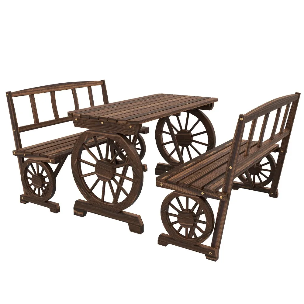 

Patio Dining Set for 4 People W/ Carriage Wheels Design