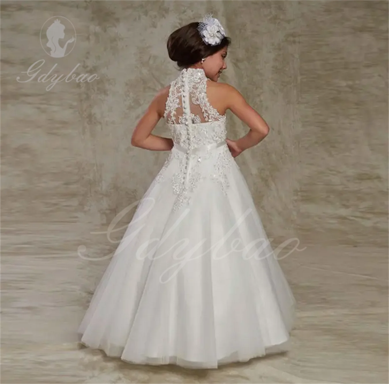 3/4 Long Sleeves Romantic French Lace Flower Girl Dresses Vestidos Primera Comunion Para Ninas  Jewel Neck Different Color