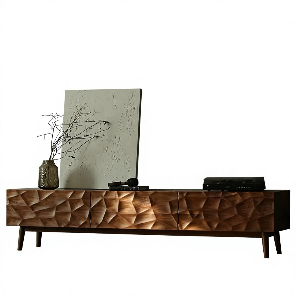 Hand-carved solid wood TV cabinet Modern irregular geometric modeling Entrance cabinet Living room storage side cabinet