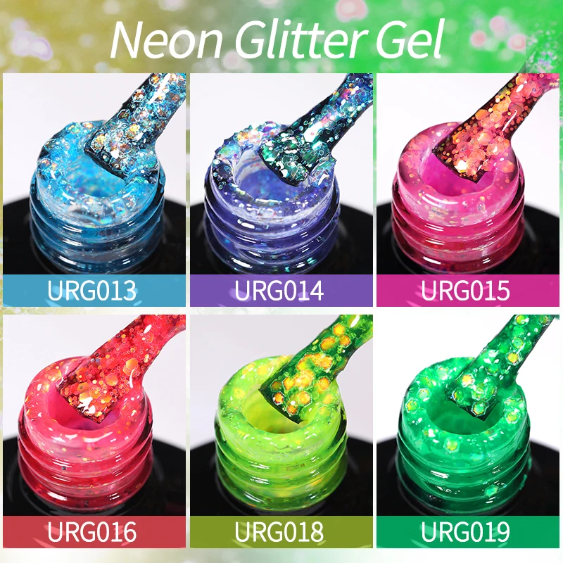 Ur sugar-esmalte gel uv, neon, glitter, laser, forma irregular, lantejoulas, fluorescentes, brilhantes, embeber off, led, 7ml