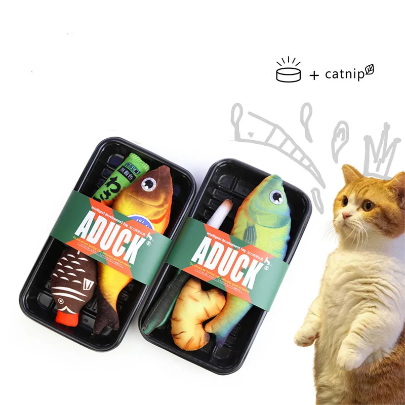 A box Interactive Bite Resistant Cat Supplies Puppy Fish Toys Catnip Seafood Relieve Boredom Funny Cat Tool Sound Kitten Playing