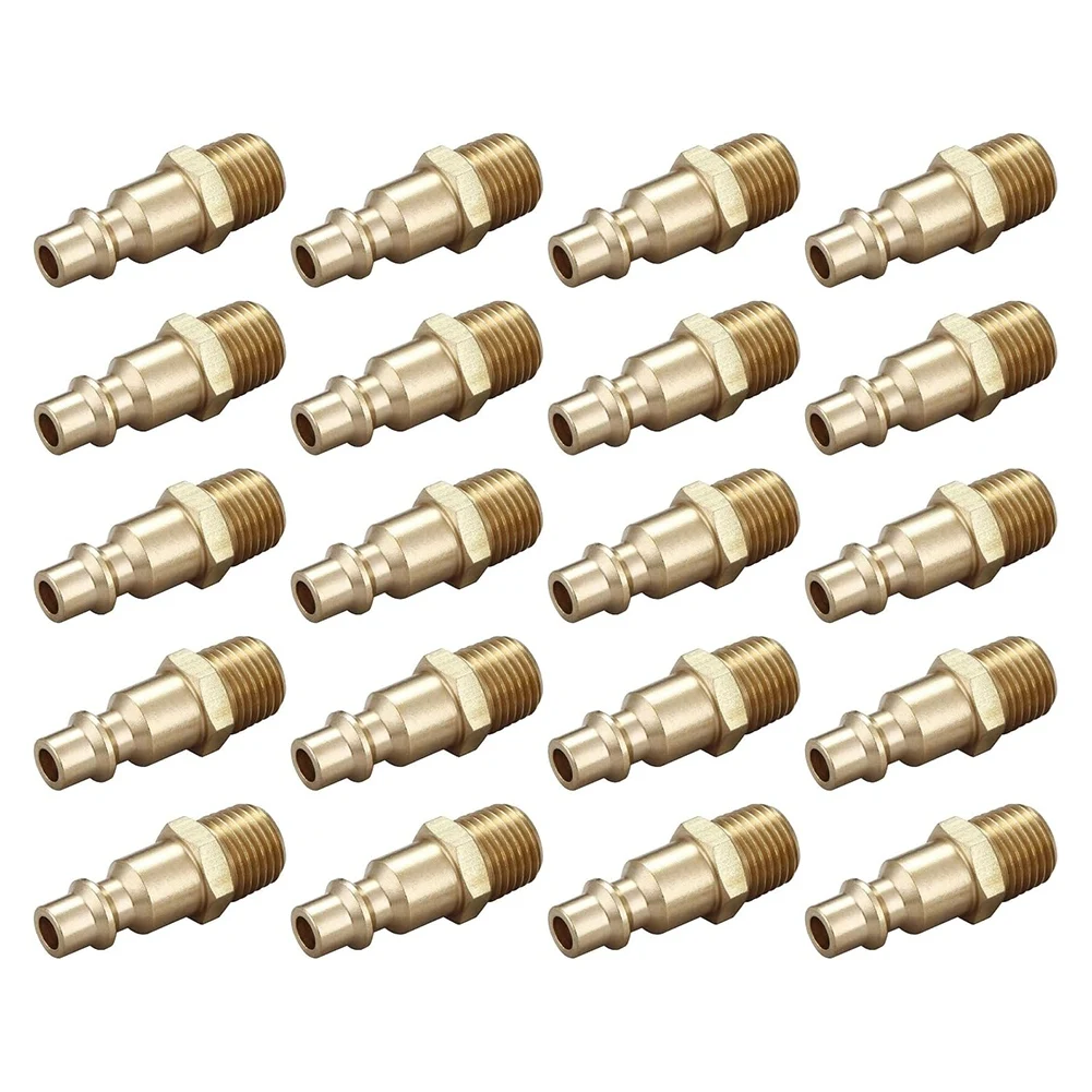 Air Hose Fittings Quick Connect 1/4 Inch NPT, Brass Male Air Coupler Plug Set, 20 Piece Industrial Type D