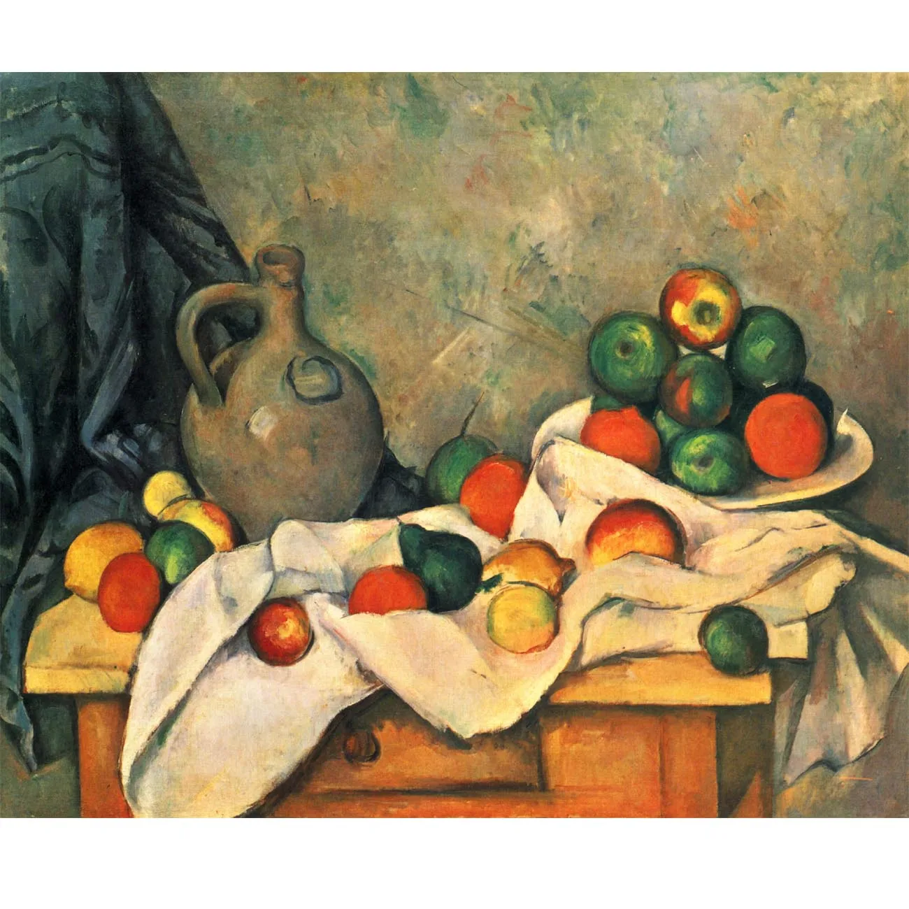 Curtain, Jug and Fruit by Paul Cezanne Hand painted still life oil painting Art painting on canvas for dining room wall decor