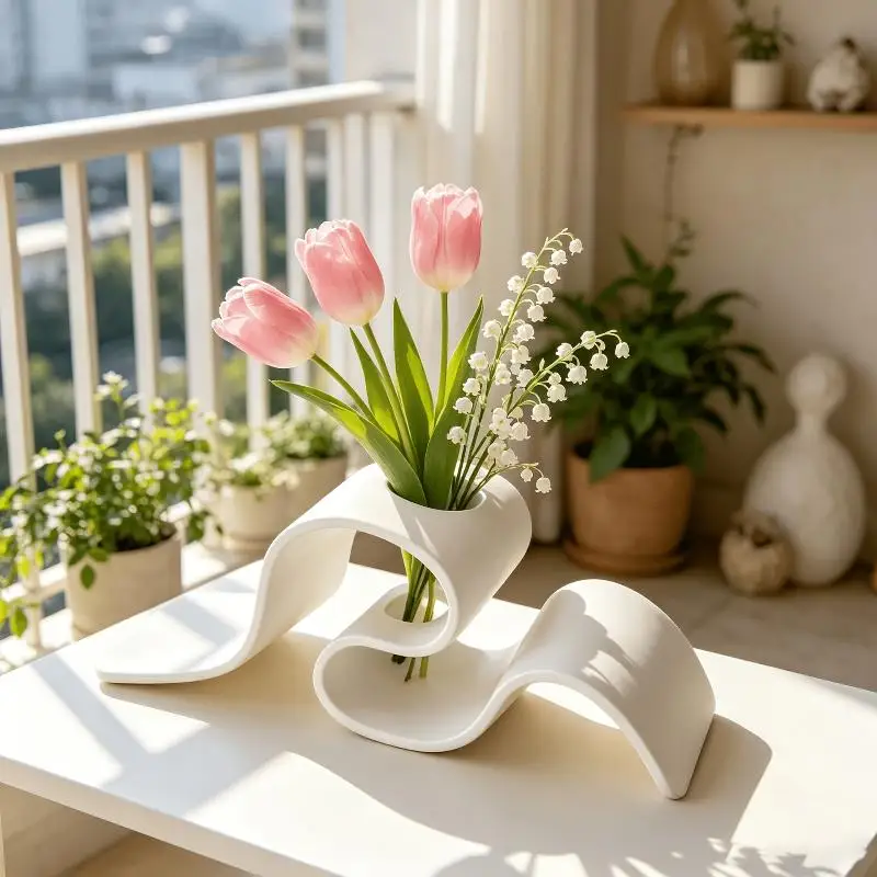 Minimalist Curved 3D Printed Vase Creative Wavy Dried Flower Vase  Bedroom Home Tabletop Decor Wedding Decorproduct  Art Vases