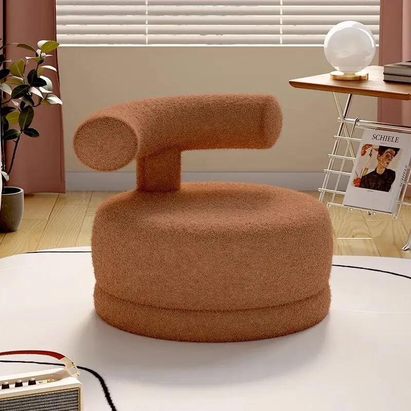 

Sofa Stool Reading Single Person Small Stool Home Backrest Living Room Rotatable Lamb Velvet Solid Wood Low Stool