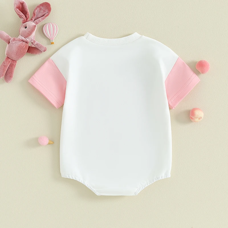 

Baby Girls Easter Day Outfits Short Sleeve Crewneck Listen Bunny Letters Print Romper Infant Summer Clothes