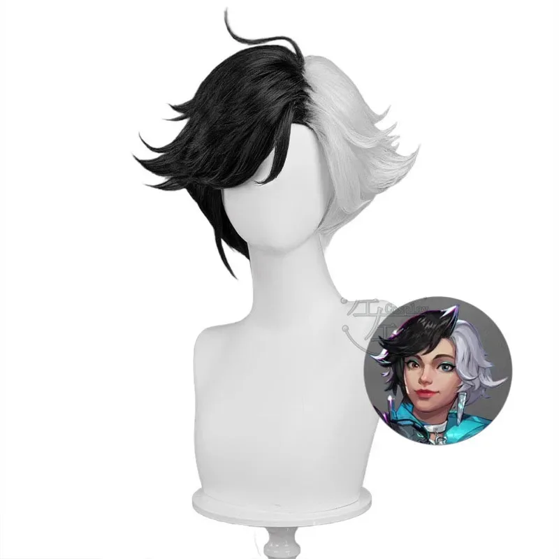 

Парик Luna Snow для косплея Rivals Fantasia, черно-белые смешанные волосы, парик для ролевых игр на Хэллоуин + бесплатная шапочка