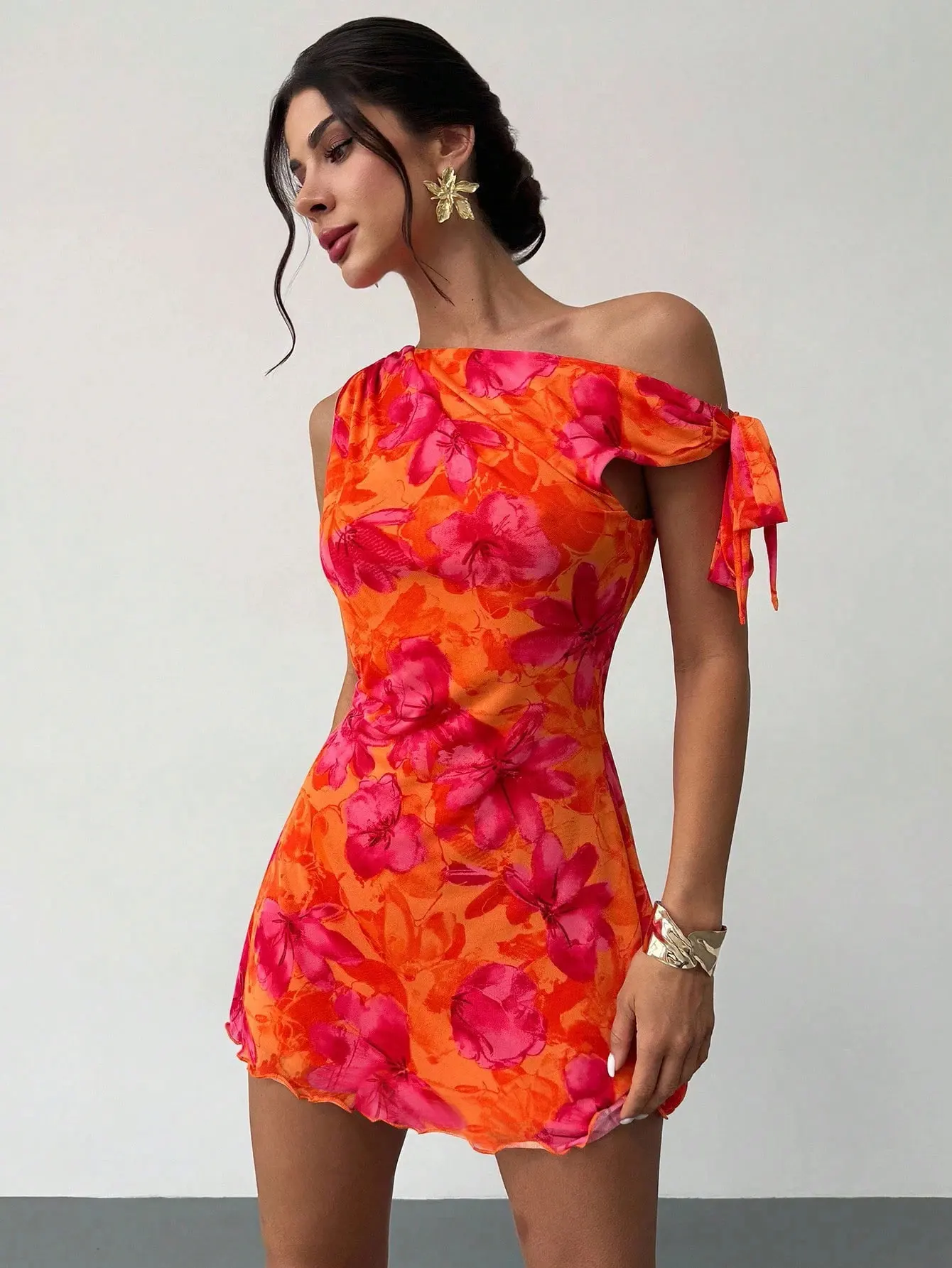 Women'S Spring Summer Floral Print Vacation Casual Off-Shoulder Slouchy Strappy Sleeveless Short Skirt Dress view 4